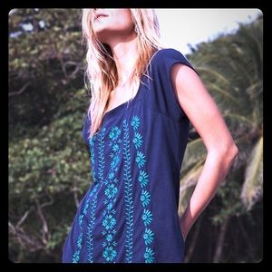 Garnet Hill Havana Embroidered Knit Top Navy